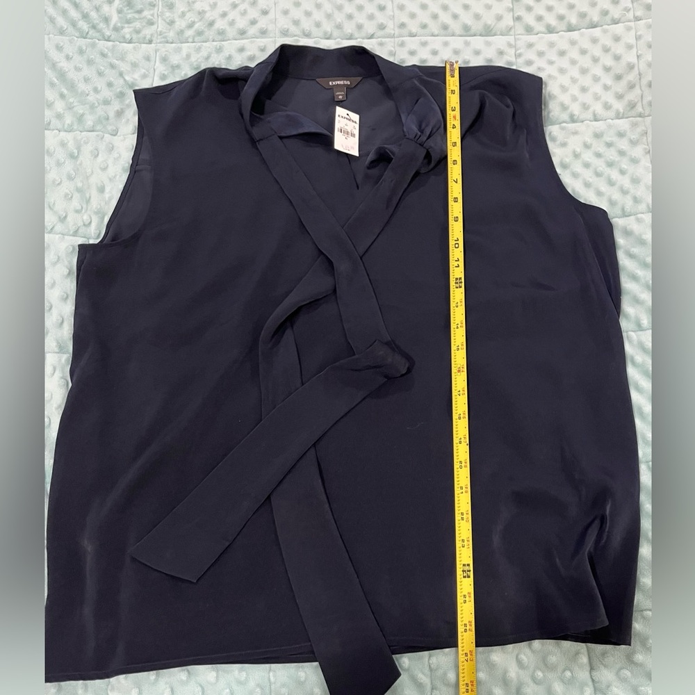 NWT Express Tie Neck Navy Sleeveless Blouse XL